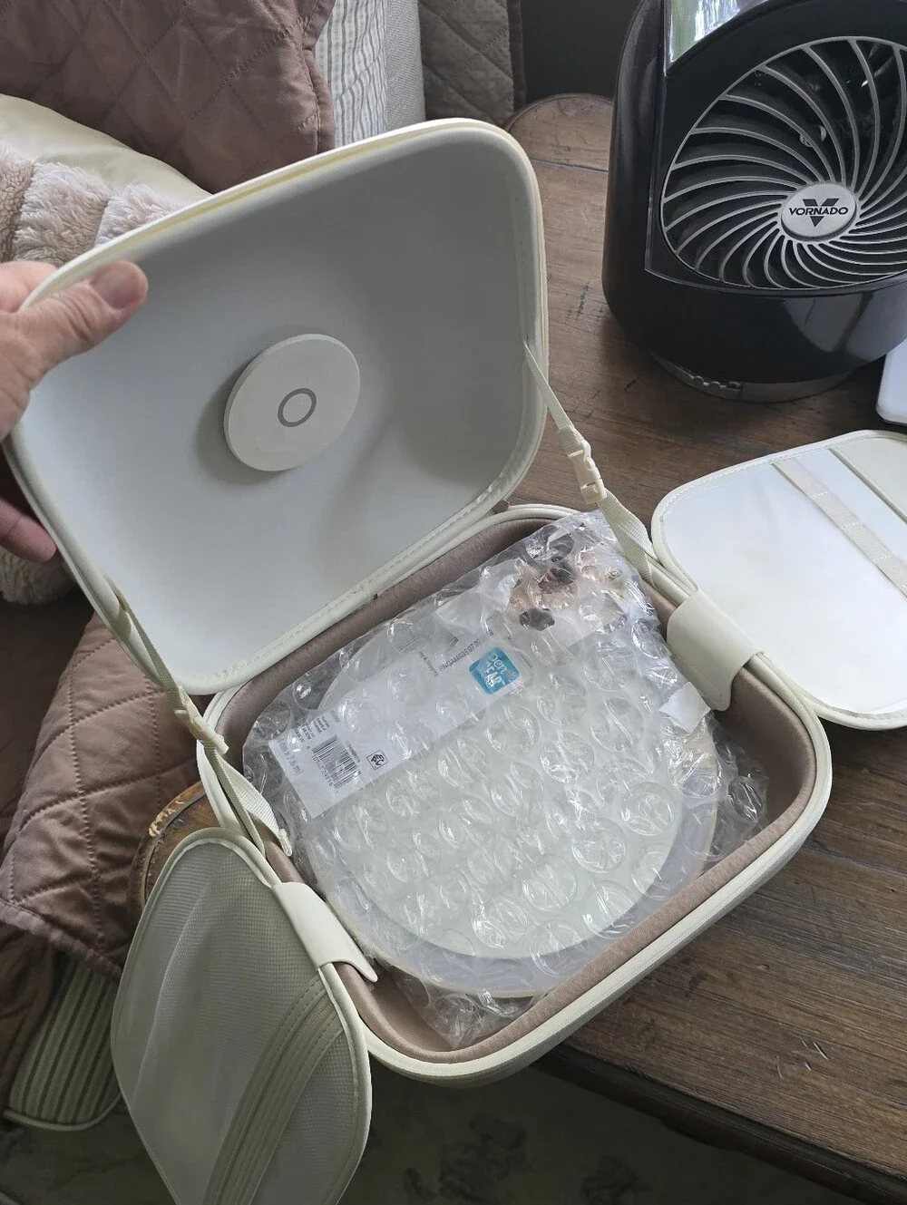 Travel Makeup Case with Mirror - Cream Cosmetic Organizer